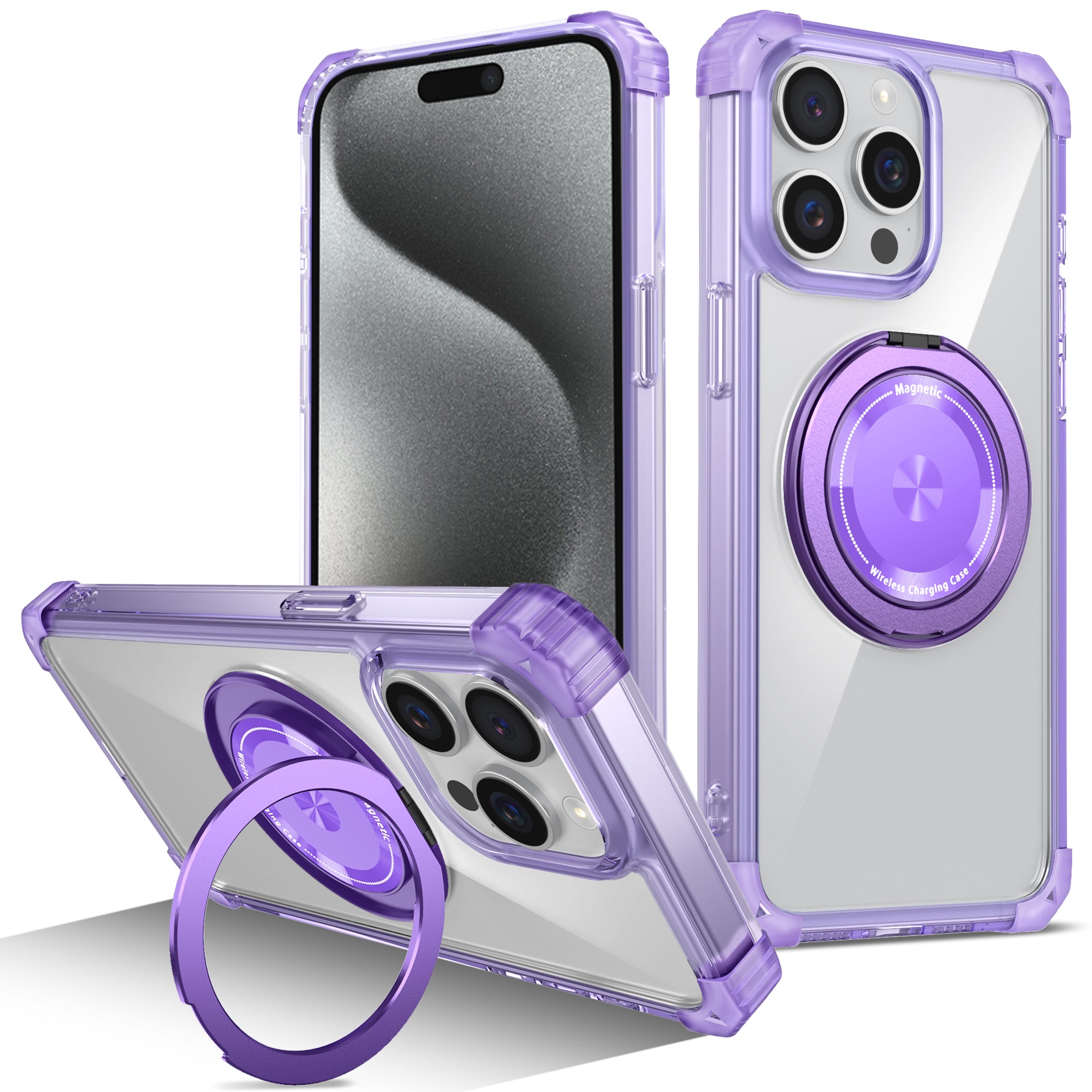 For iPhone 15 Pro Max Magnetic Phone Case PC+TPU Cover with Ring Kickstand For iPhone 15 Pro Max Magnetic Phone Case PC+TPU Cover with Ring Kickstand